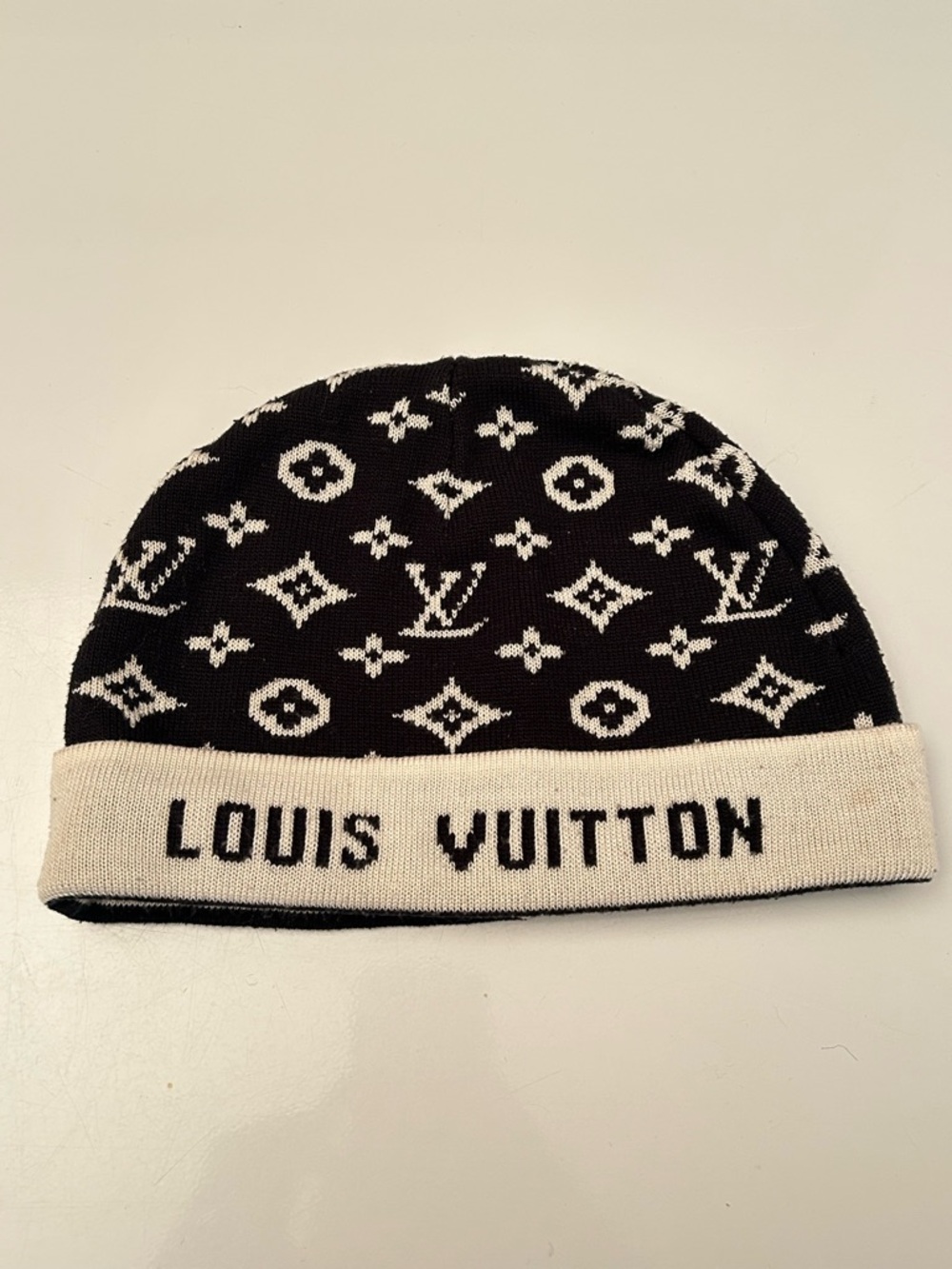 Louis Vuitton Black & White Monogram Beanie